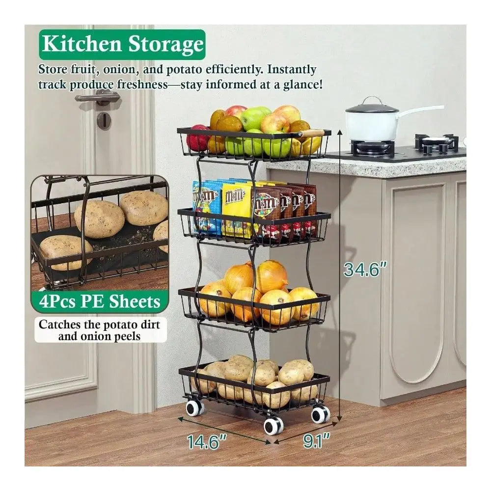 XMSJ 4 Tiered Kitchen Island Cart On Wheels Pantry