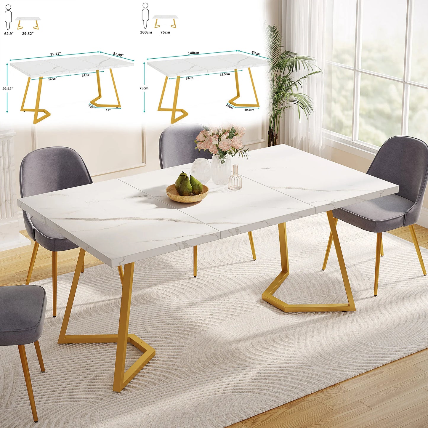 Tribesigns Modern Dining Table For Four Six Marble Top