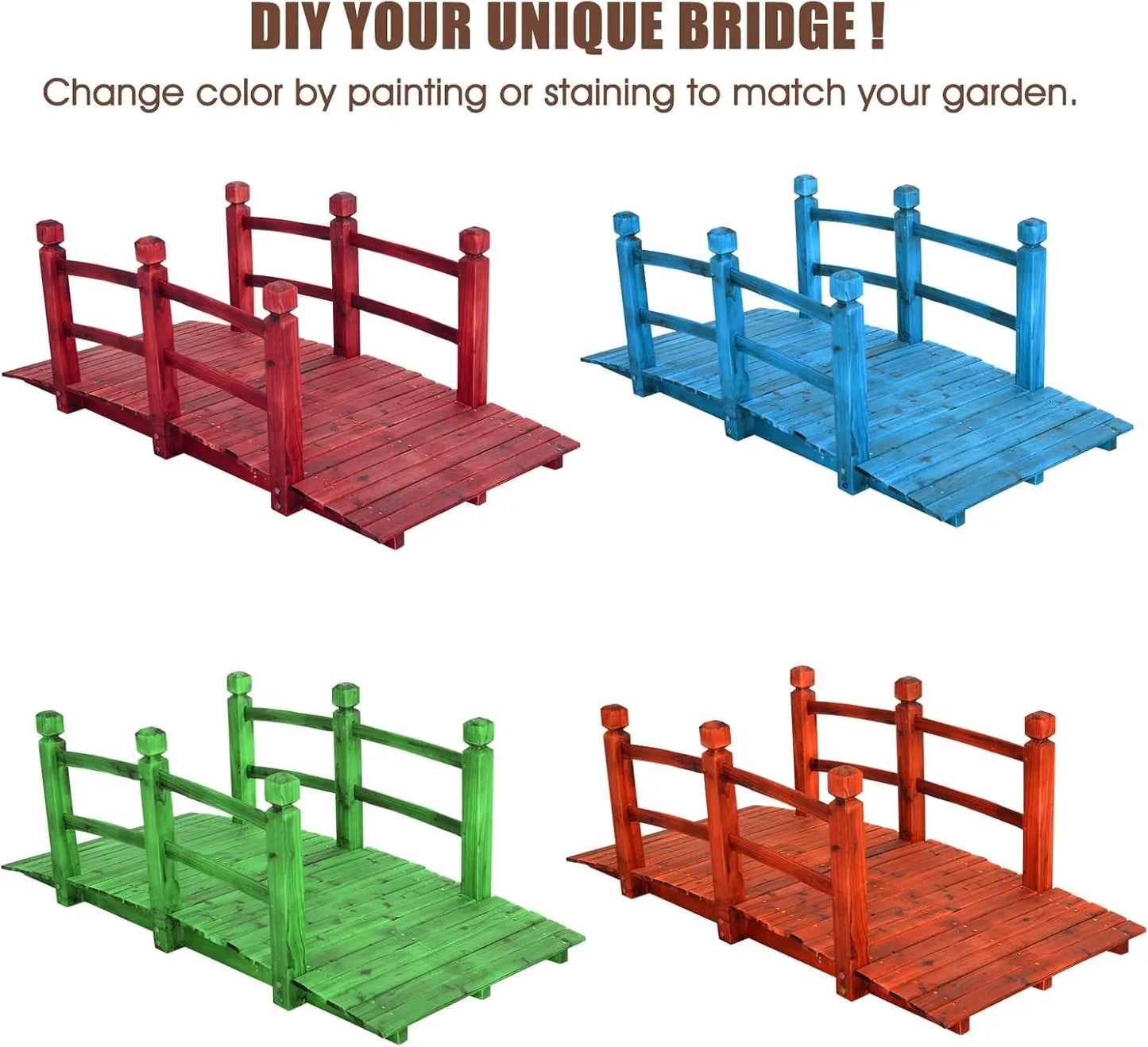 Wooden Garden Bridge With Railings For Outdoor Use