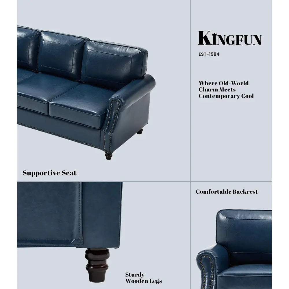 Faux Leather Sofa Mid Century Modern With Rolled Arms Deep Seats Living Room
