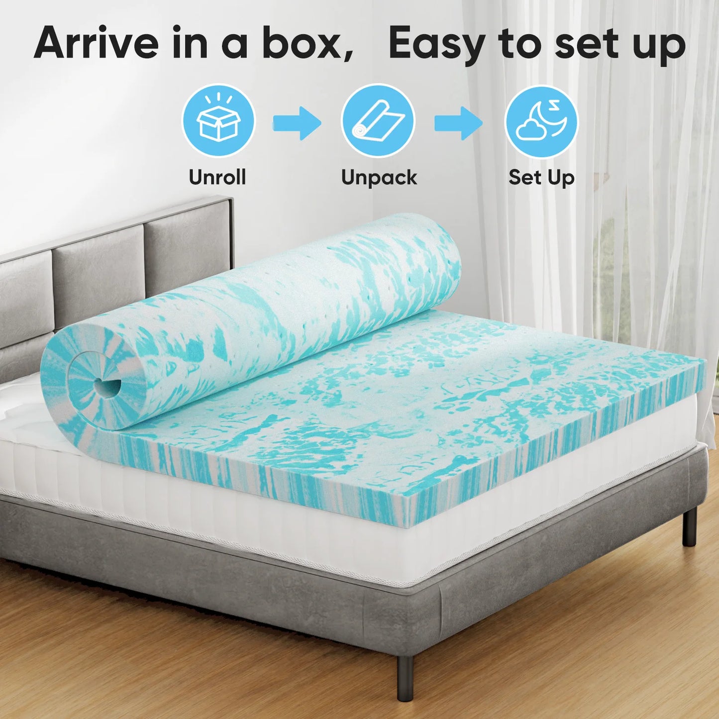 JHK Gel Memory Foam Mattress Topper for Bed Comfort