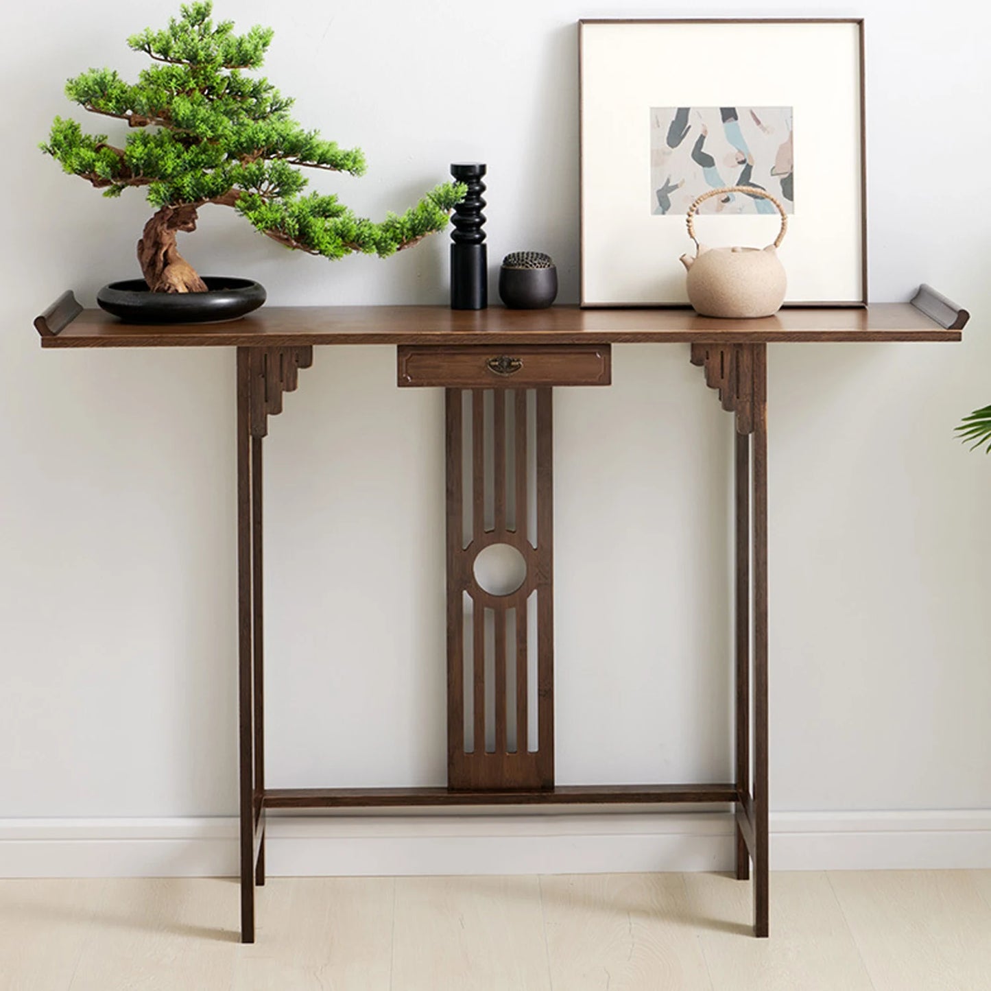 BINGOPAW Bamboo Console Table Antique Entryway Sofa