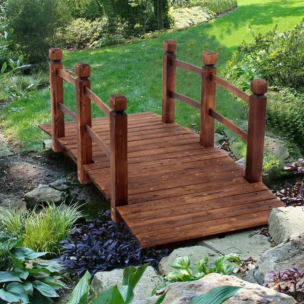 Wooden Garden Bridge Walkway With Double Rails Durable