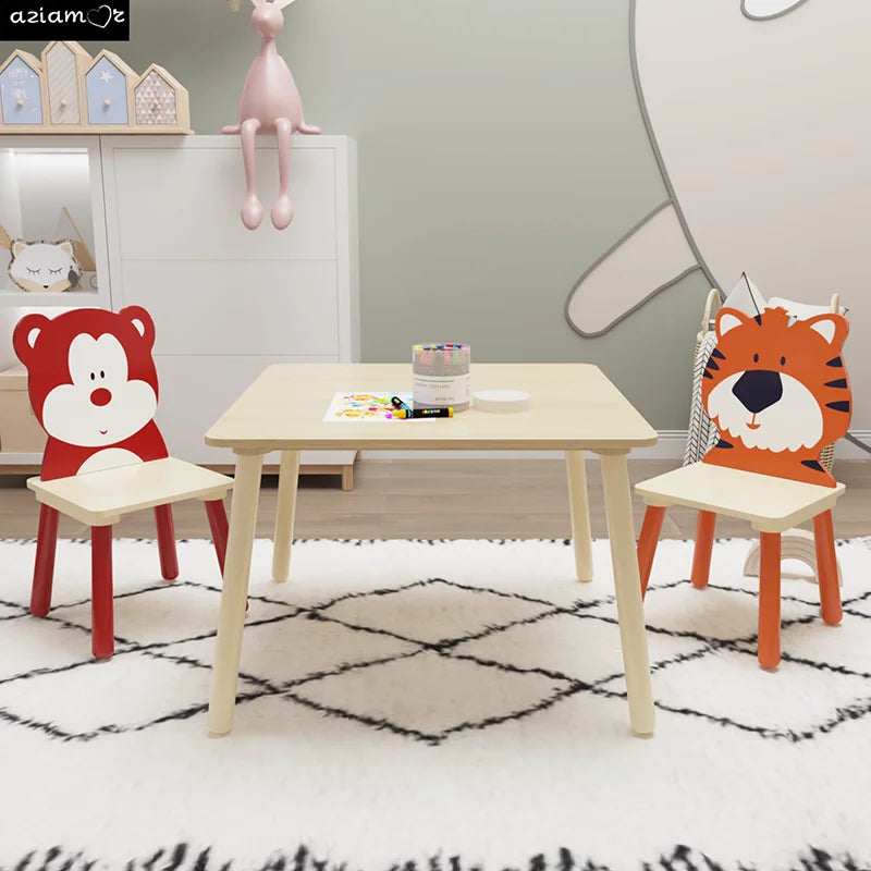 AZIAMOR Kids Table And Chairs Set Wooden Toddler Activity Table