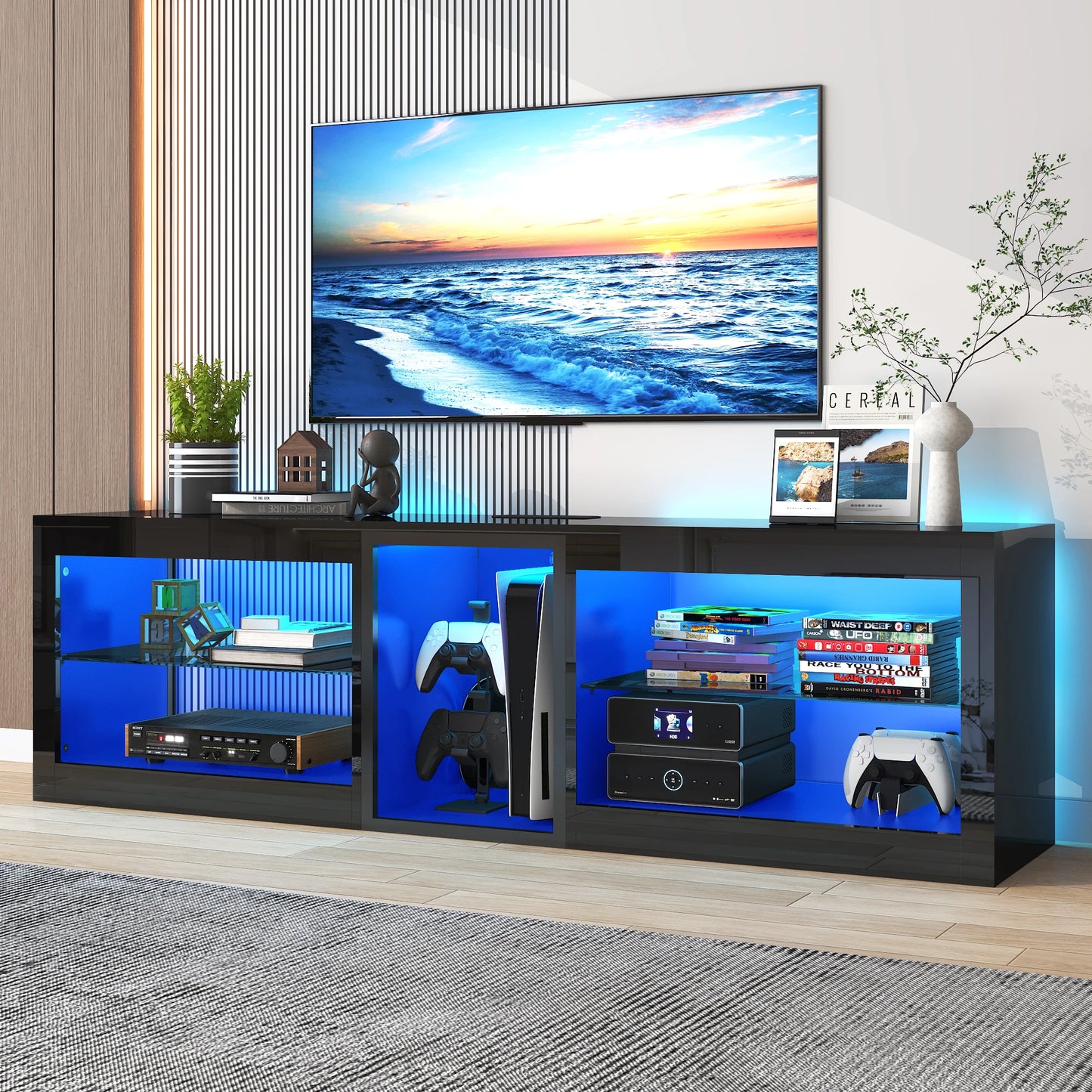 QiaoShiRen Modern TV Stand With Storage Cabinet And Outlet