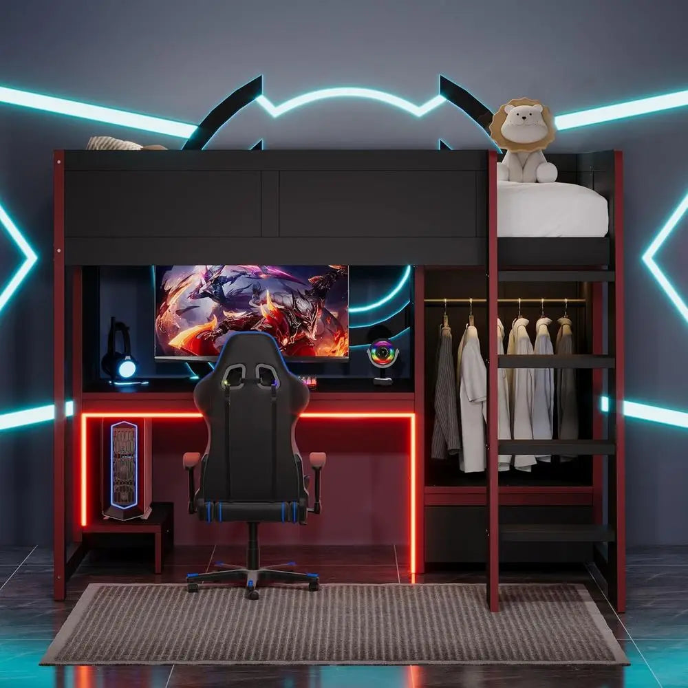 Luxurious Solid Wood Gaming Bed With Built In Desk