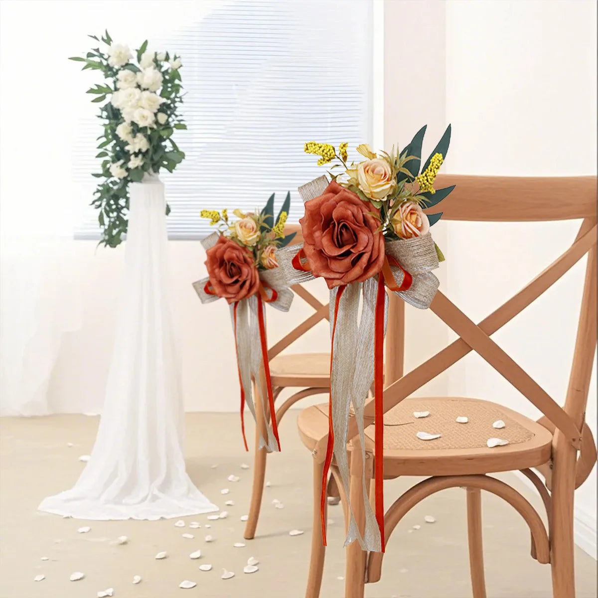 CN Zhejiang 4Pcs Wedding Aisle Pew Flowers Ribbons Chair