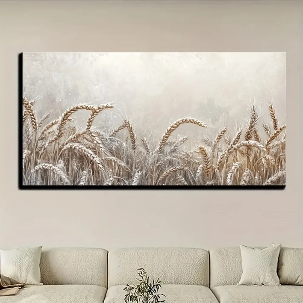 Country Farmhouse Canvas Wall Art Golden Wheat Landscape with Wood Frame