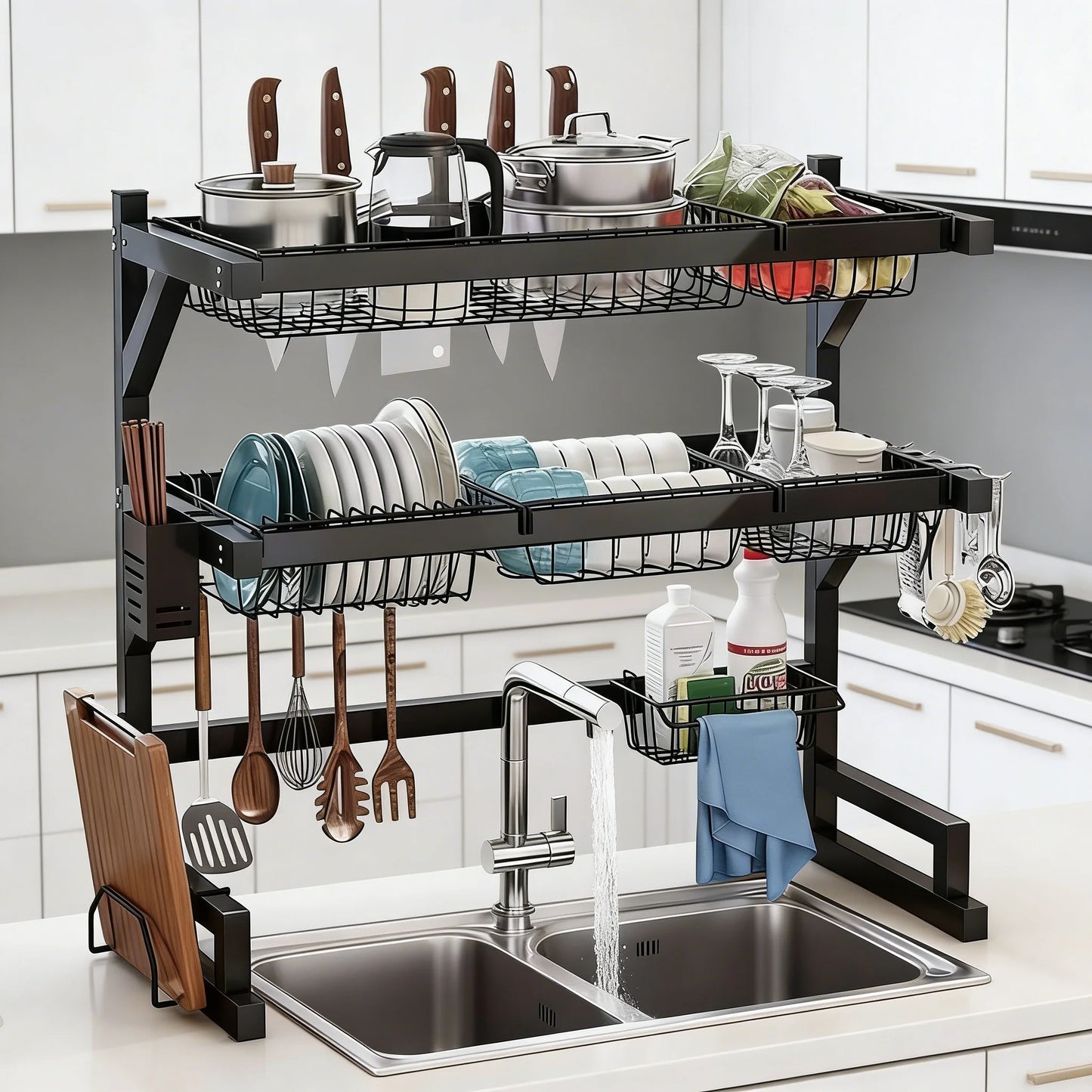 Over Sink Dish Drying Rack With Adjustable Shelves
