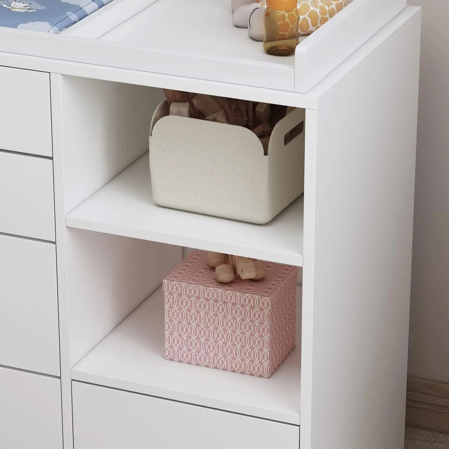 XMSJ Nursery Dresser With 5 Drawers And Shelves