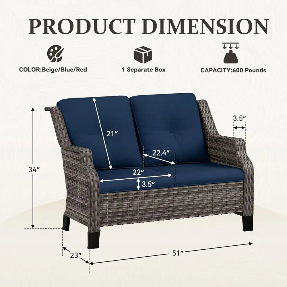 Outdoor Patio Wicker Loveseat With Cushions For Garden Balcony