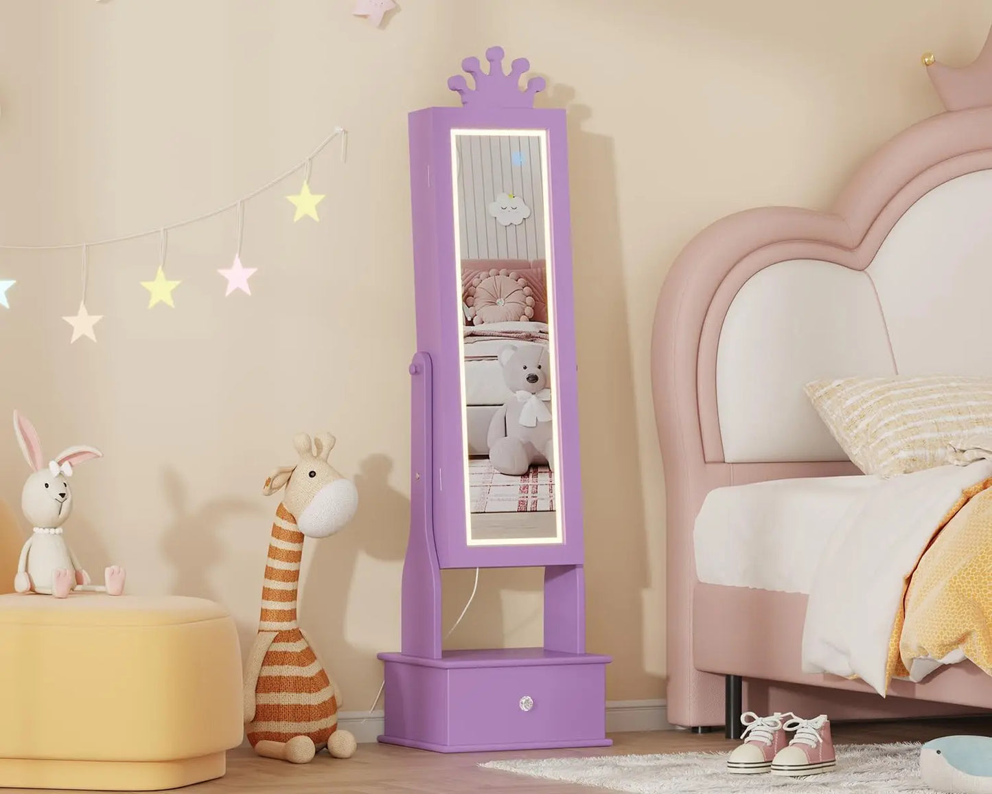 HiMISS Kids Jewelry Armoire With LED Mirror Lockable Drawers