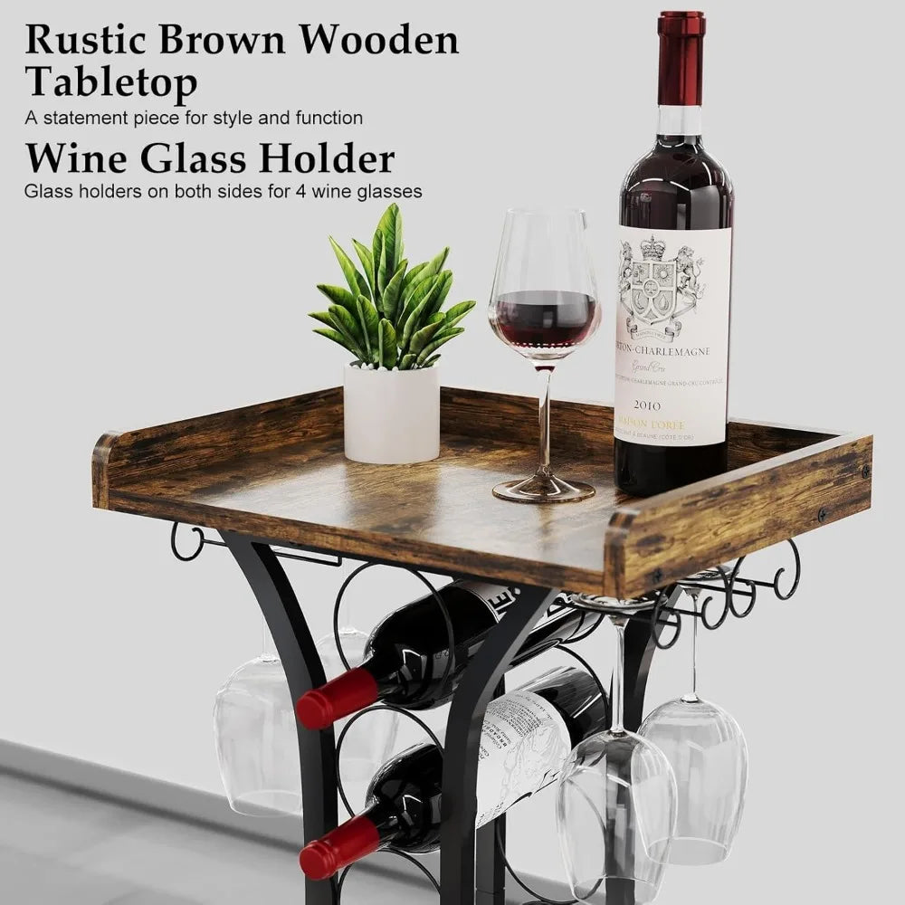 XIUWO Freestanding Wood Wine Rack With Glass Holder