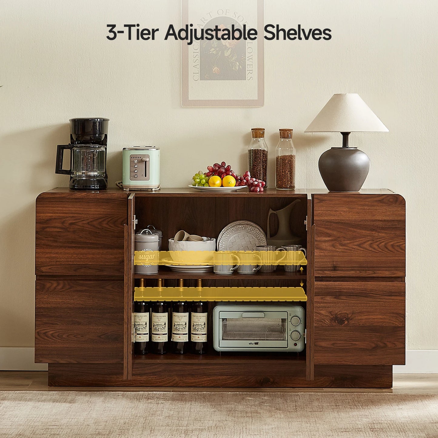 ONBRILL Modern Curved Sideboard With Arched Doors And Adjustable Shelves