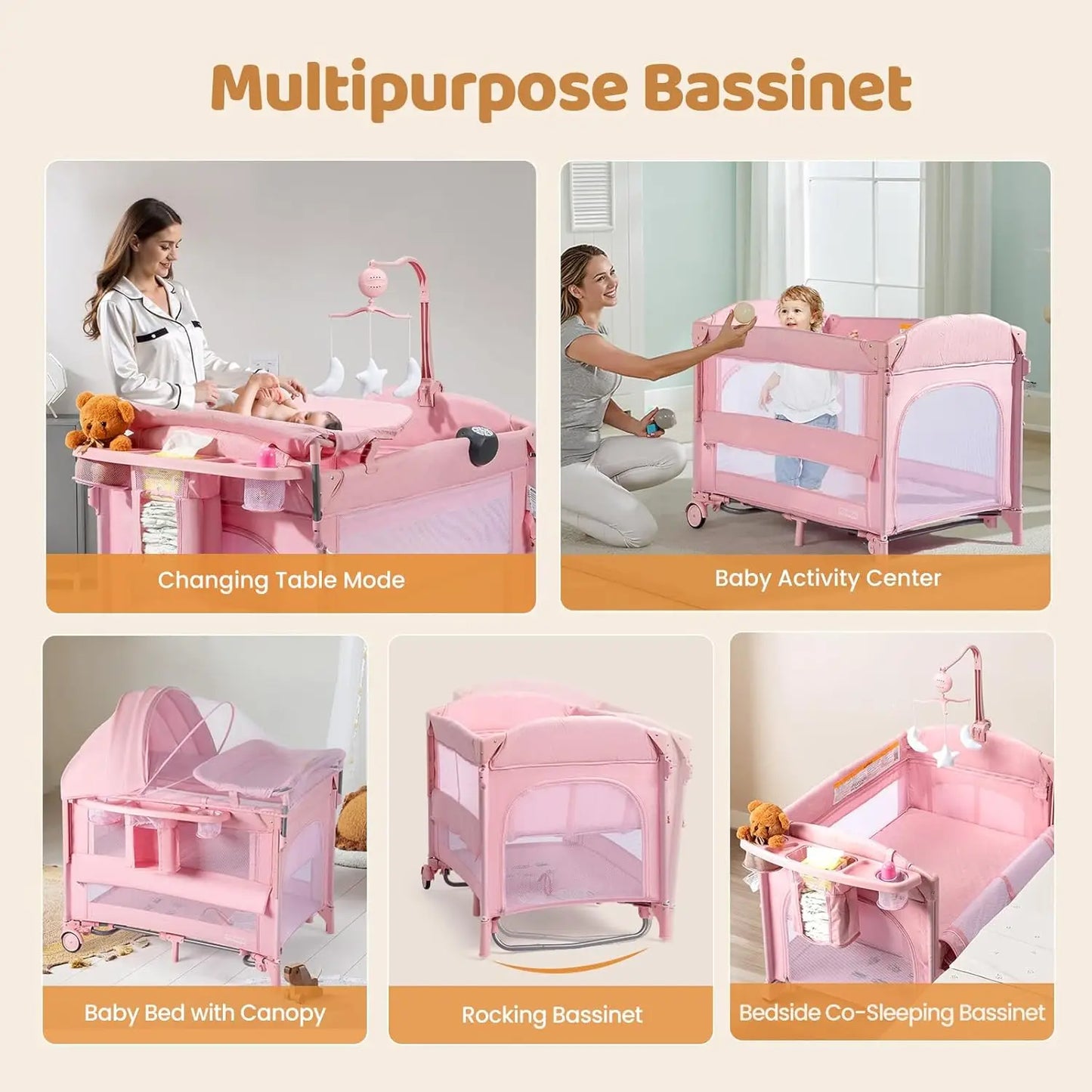 9 In 1 Bedside Bassinet With Changing Table Center