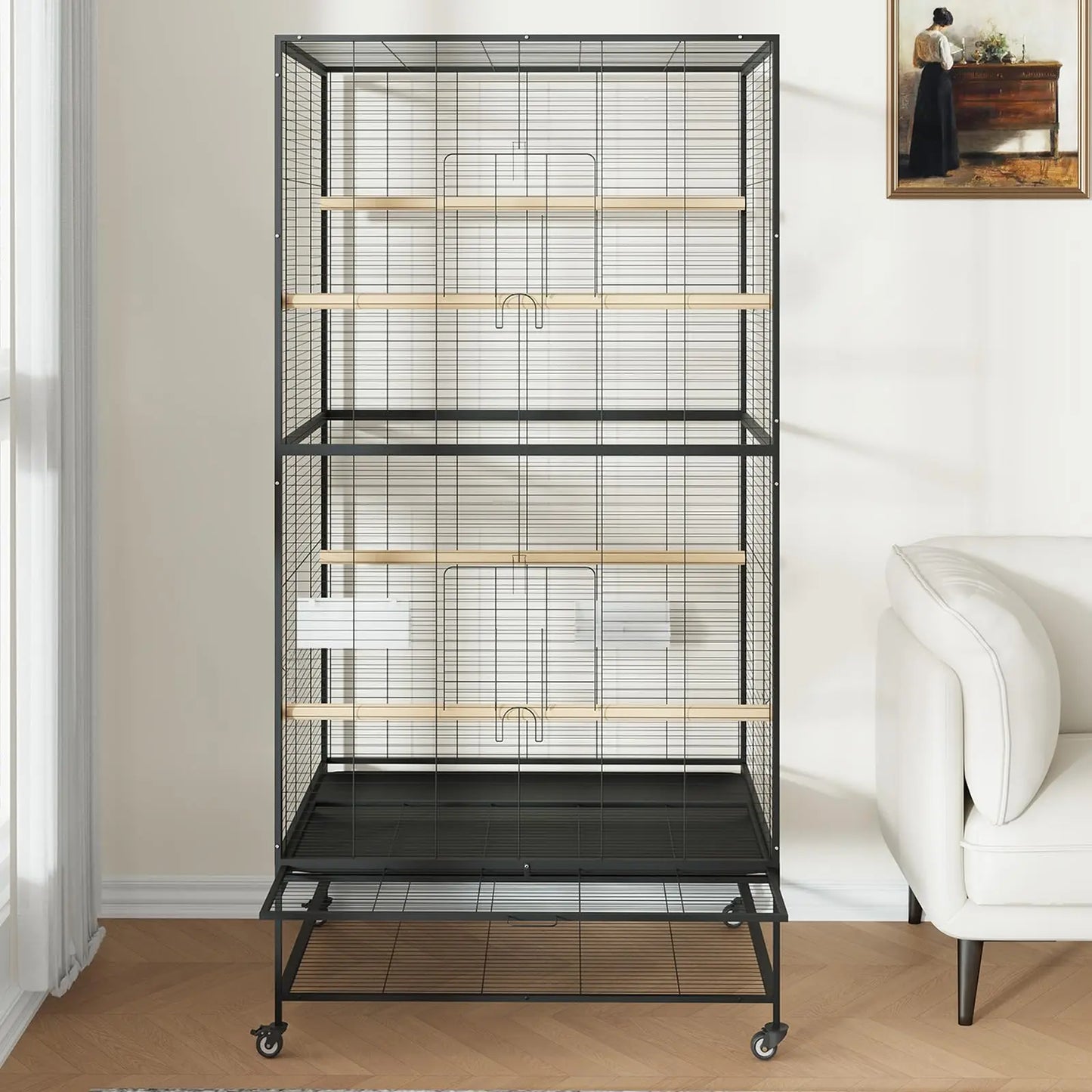 HiMISSCN HeavyIron Bird Cage WithPlayTopRollingStands ParakeetsConures