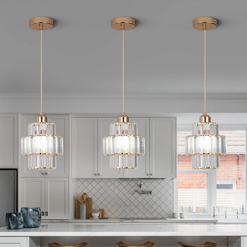 VETRULUS Modern LED Crystal Pendant Light for Kitchen Islands and Dining Rooms