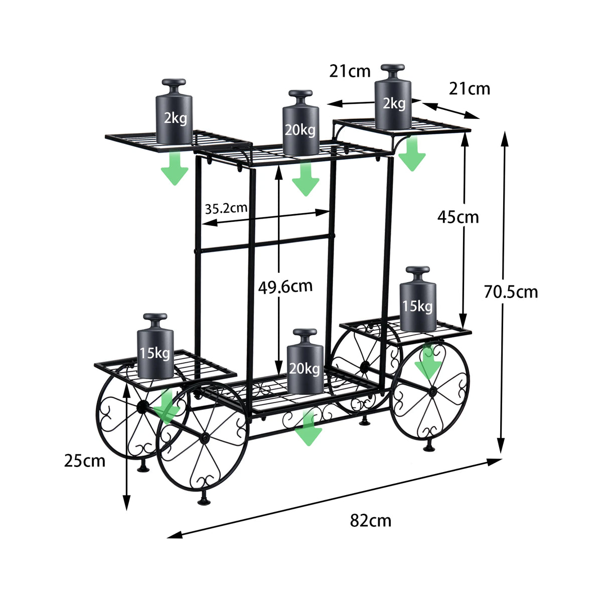Metal Garden Cart Plant Stand For Indoor Outdoor Flowers