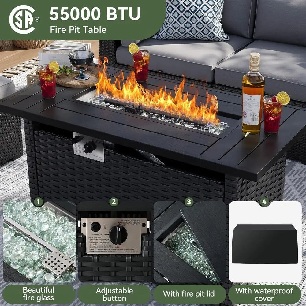 Patio Furniture Set With Fire Pit Table Wicker Sectional