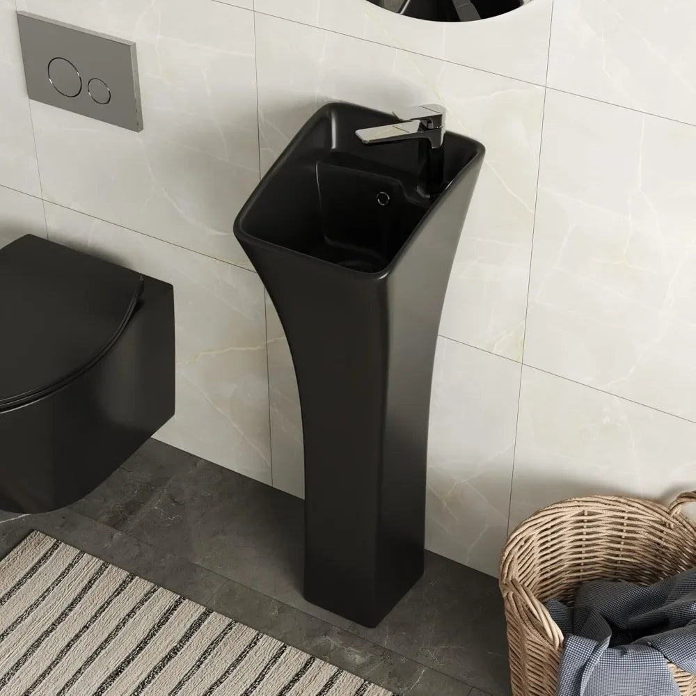 Horizon Modern Ceramic Pedestal Sink 11 Inch Small Bathroom Sink with Overflow