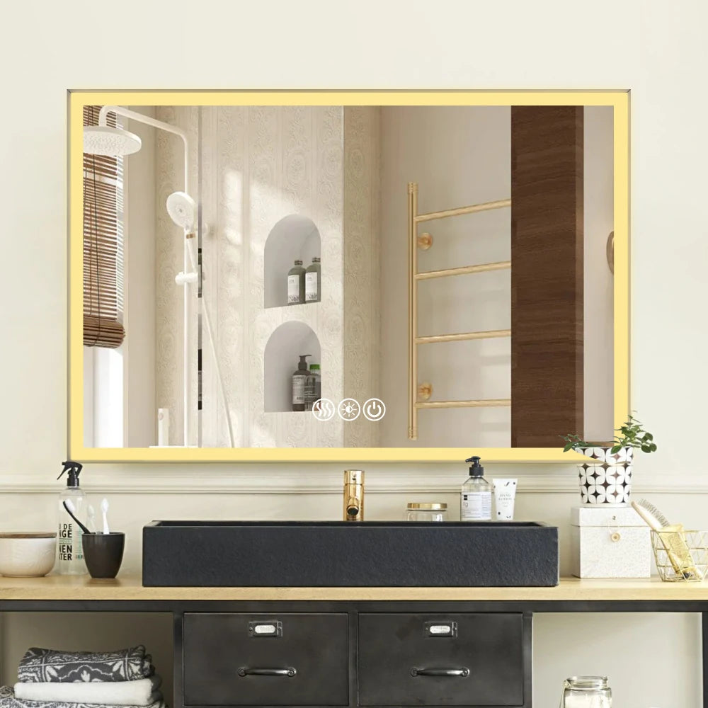 LED Framed Bathroom Vanity Mirror With Aluminium Beveled Edge