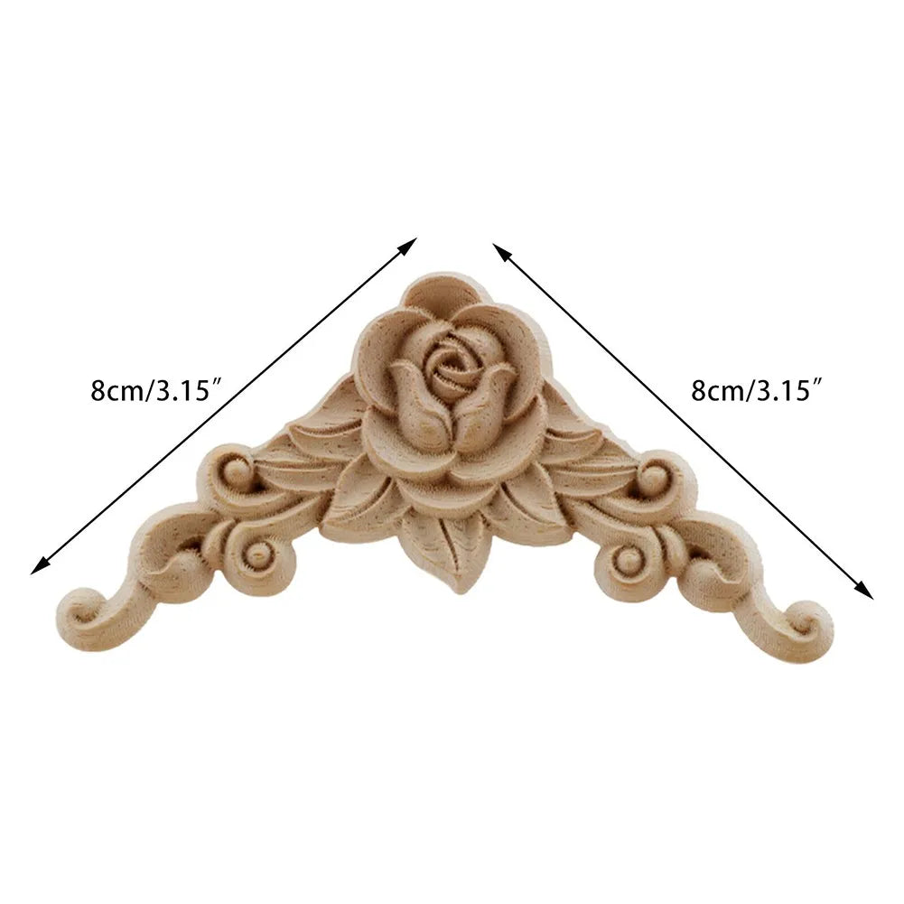 Natural Floral Wooden Figurines Decorative Carved Corner Appliques