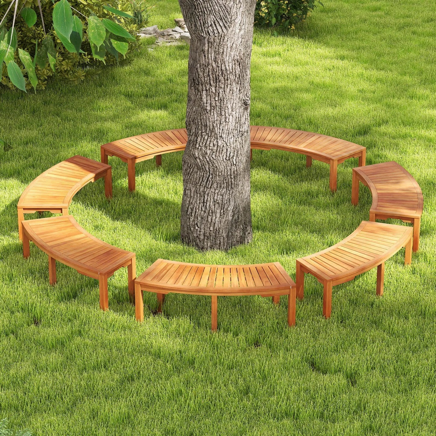 Outdoor Curved Tree Bench With Slatted Seat For Garden