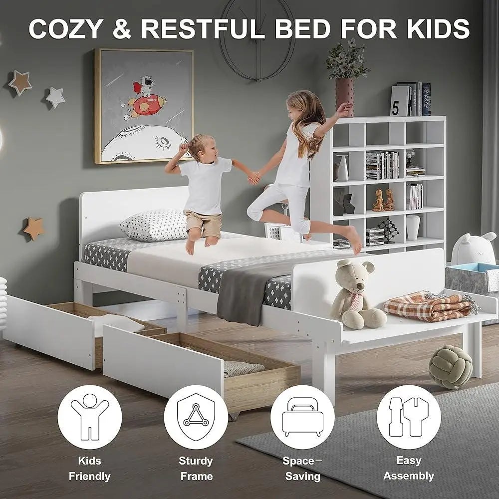 XMSJ Twin Bed Frame With Footboard Bench And Drawers