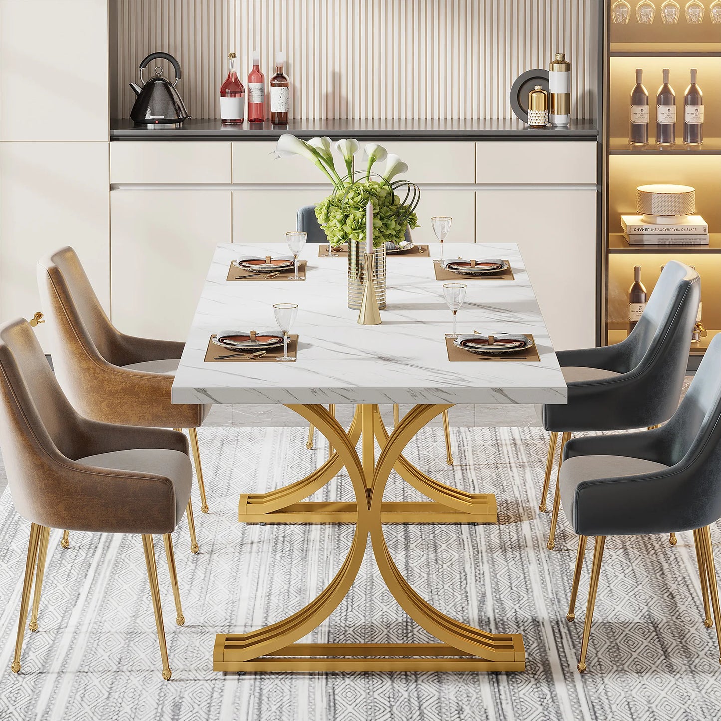 Tribesigns Modern Dining Table For Four Six Marble Top