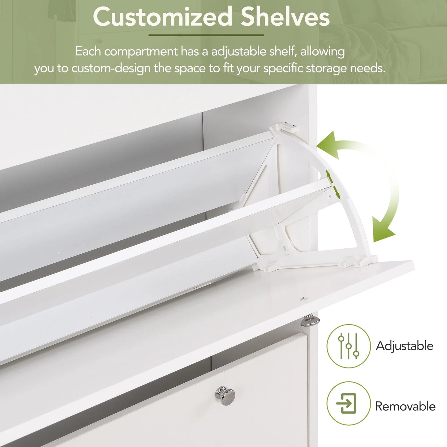 General Use Narrow Shoe Cabinet With 3 Flip Drawers