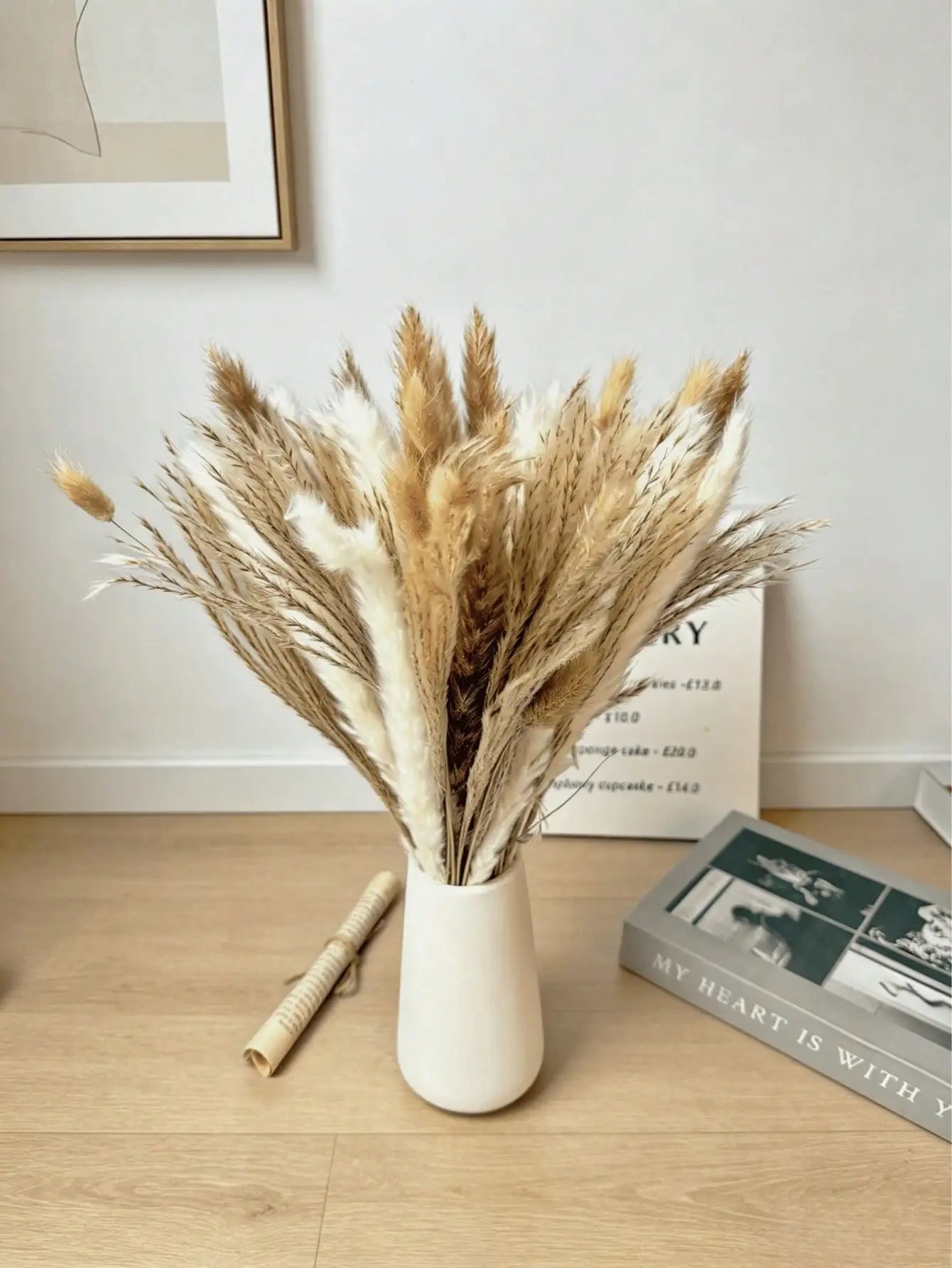 Bohemian White Faux Pampas Grass Decorative Reed Bouquet
