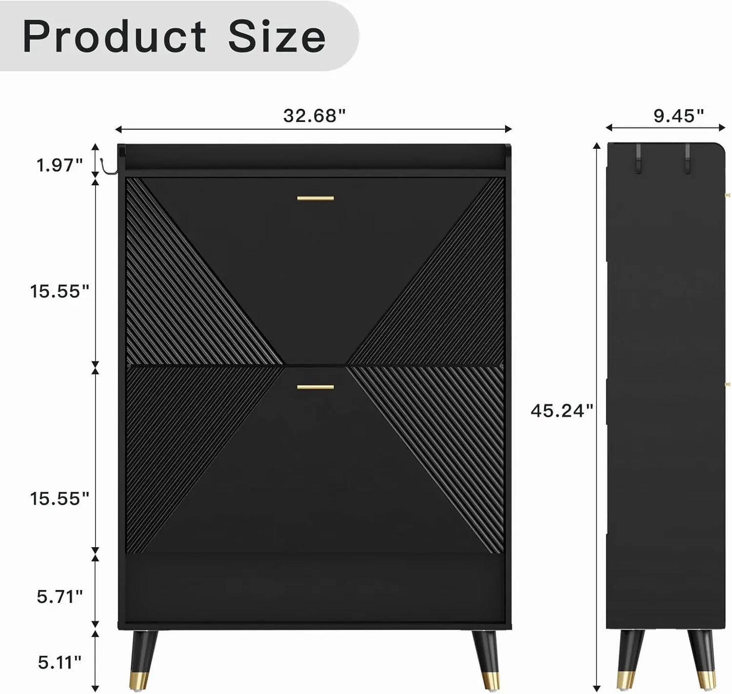 Shoe Cabinet for 24 Pairs Slim Freestanding Organizer with Flip Drawers and Hooks