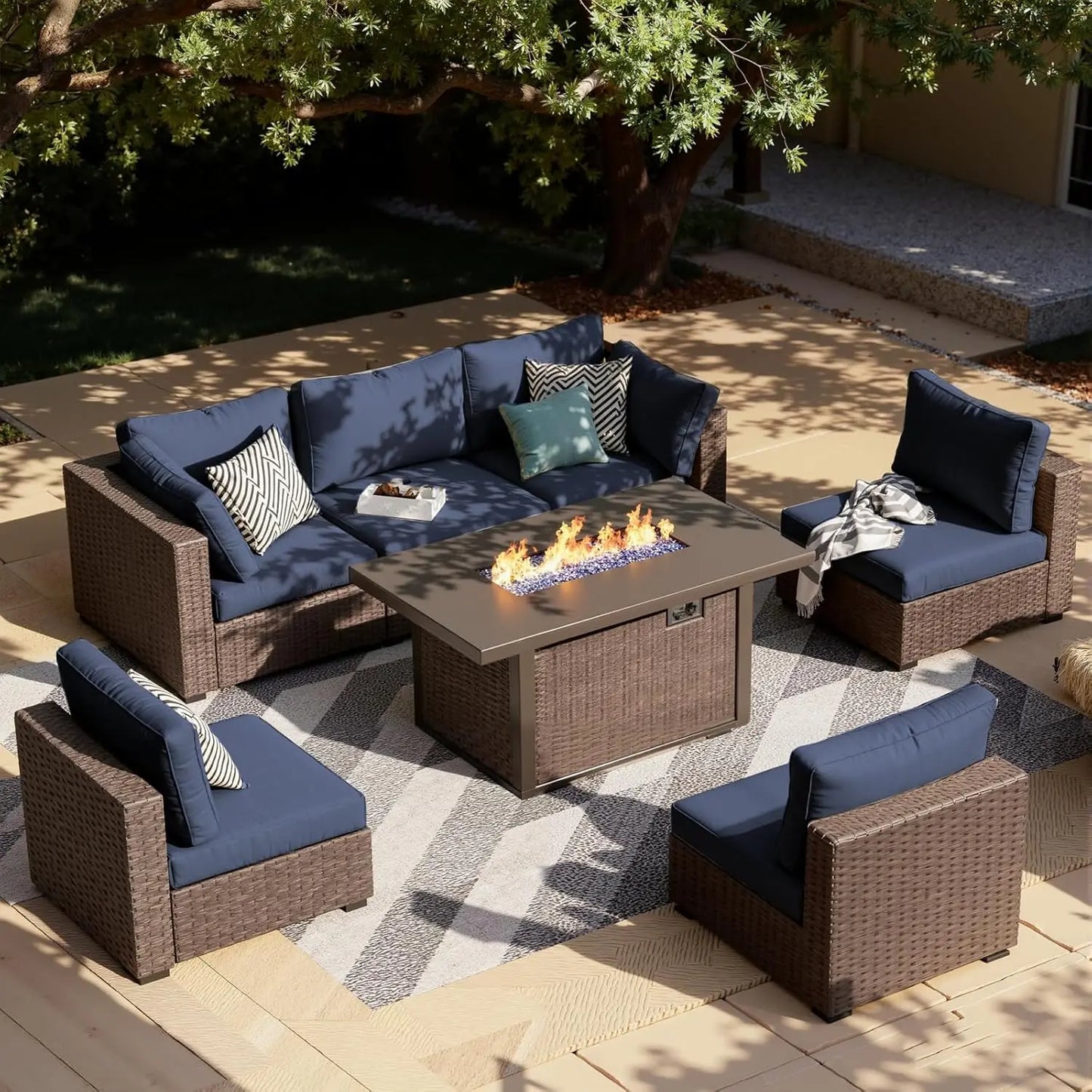 XIAOLANG Outdoor Patio Sectional Sofa Set With Fire Pit