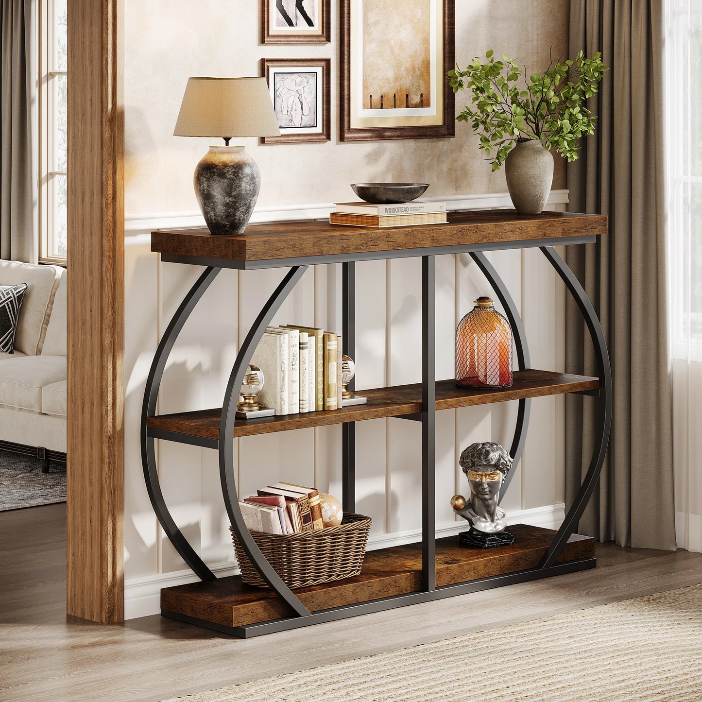 Tribesigns Industrial Console Table Three Tier Entryway