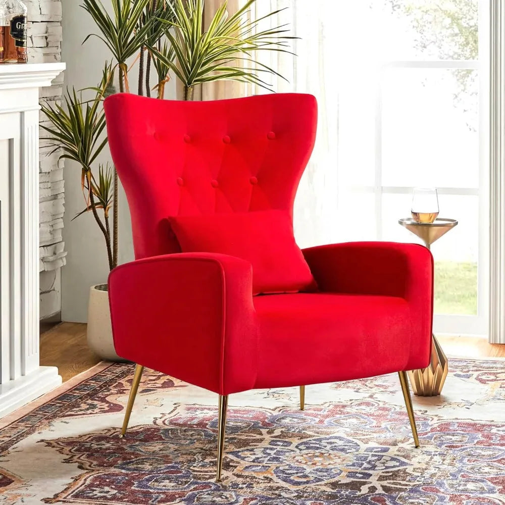 Mid Century Modern Velvet Accent Armchair With Tufted Back