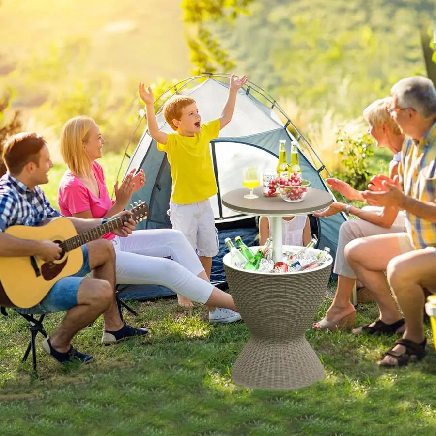 Outdoor Bar Table With Rattan Style Beer Wine Cooler