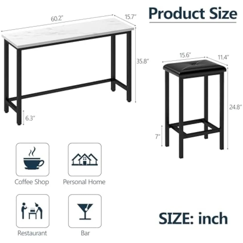 DAFIFY Modern Faux Marble Counter Height Bar Table Set