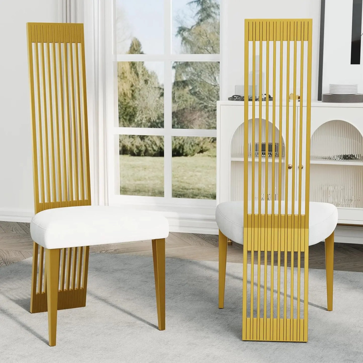 Two Pack Upholstered Dining Chairs With Stainless Steel Backrests