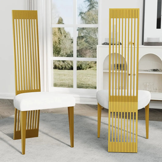 Two Pack Upholstered Dining Chairs With Stainless Steel Backrests