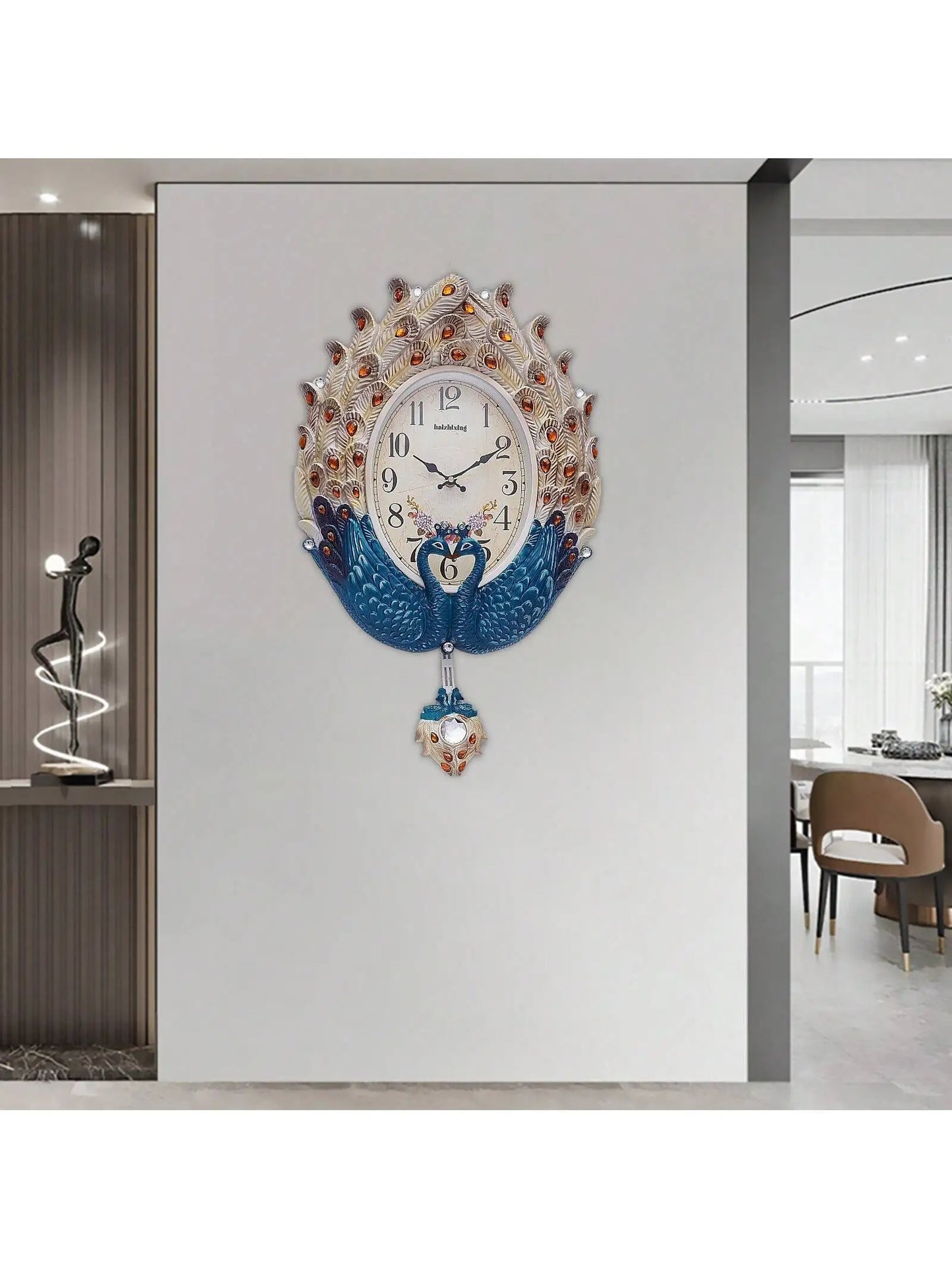 Elegant Peacock Wall Clock For Living Room Decor Accent