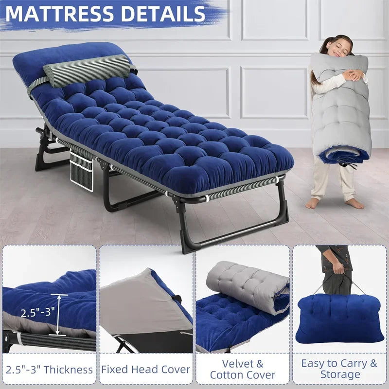 Portable Camping Cot with Mattress 4-Position Folding Bed Supports 330lbs