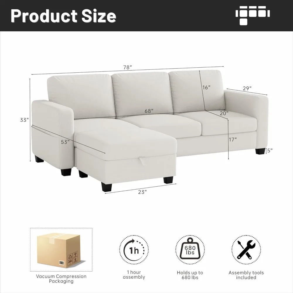 MKDK L Shaped Sectional Sofa With Washable Removable Cover