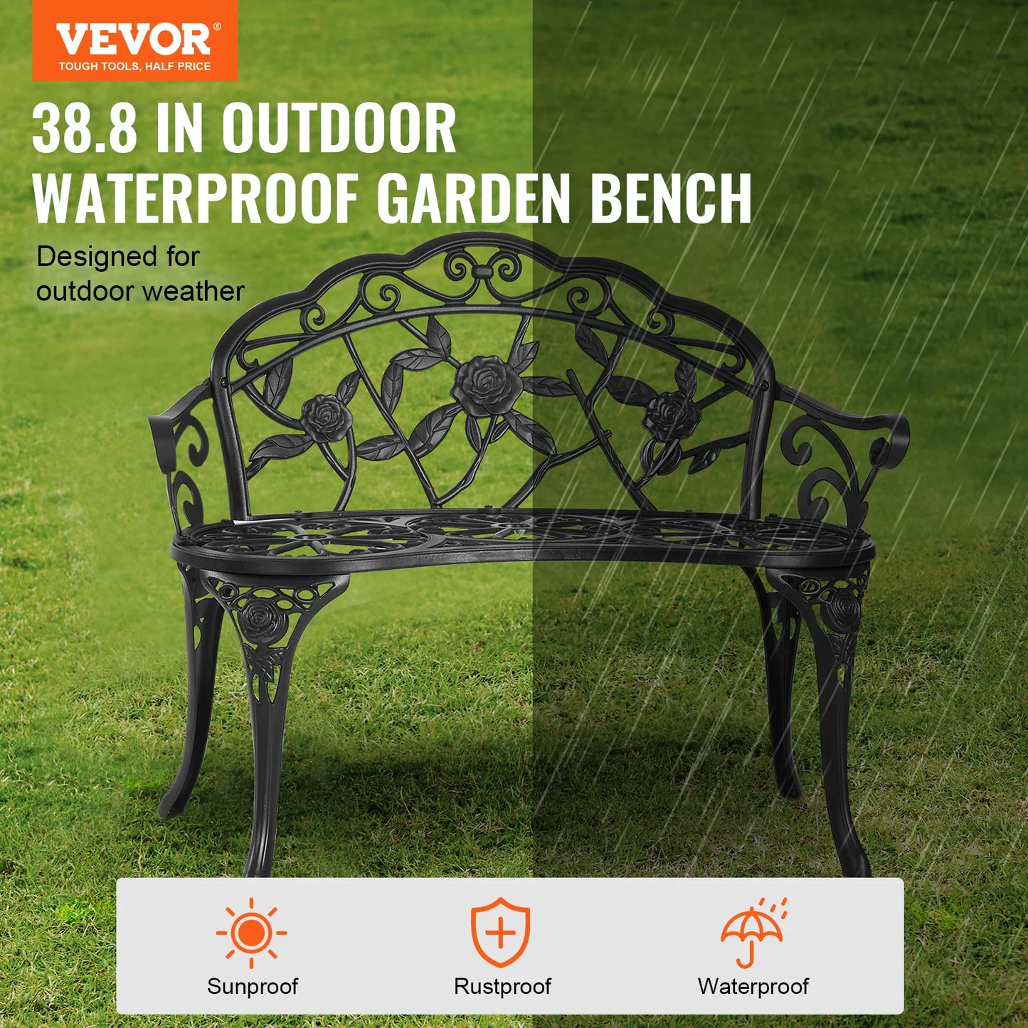 SucceBuy Outdoor Bench Wood And Metal Garden Seat 480 Lb Capacity