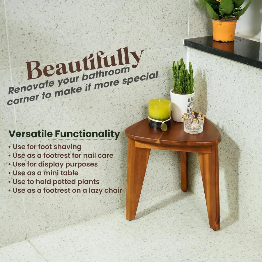 Corner Shower Foot Rest Wooden Stool For Inside Shower