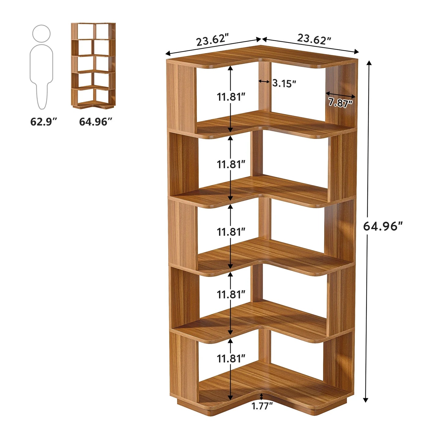 Tribesigns 6 Tier Corner Bookshelf Industrial Bookcase