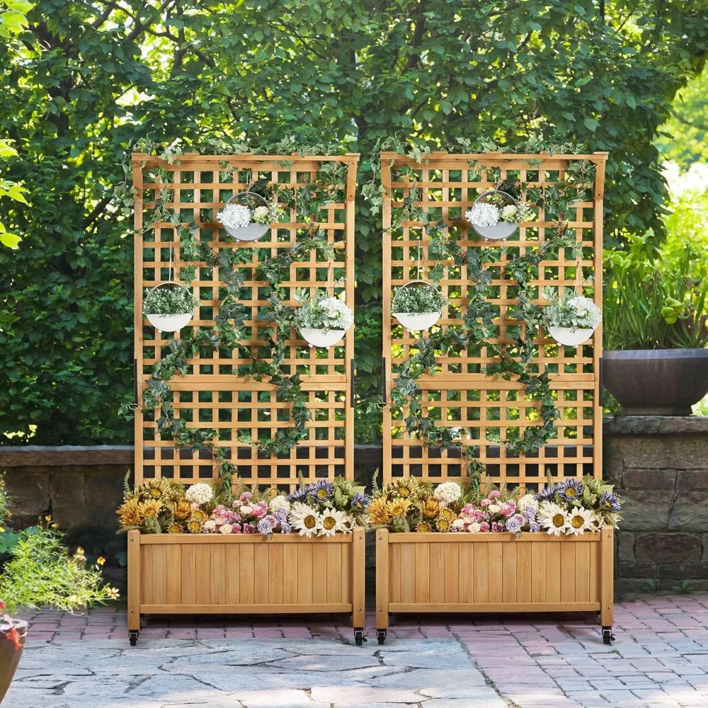 72 Inch Garden Planter with Trellis for Climbing Plants and Outdoor Use