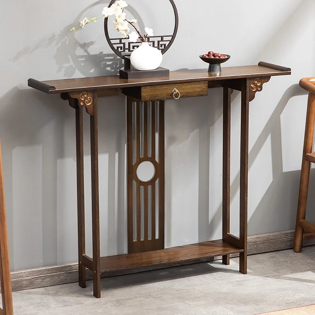 Chinese Style Bamboo Hall Console Table With Drawer