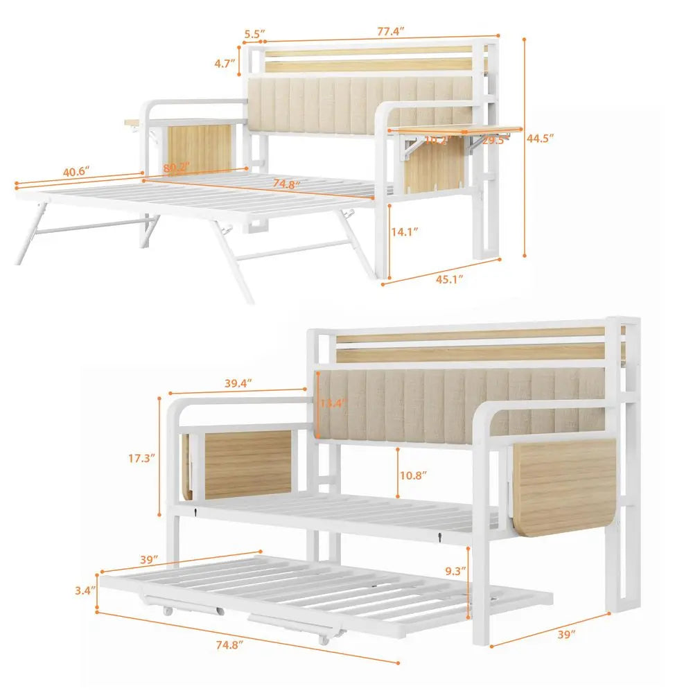 Daybed With Trundle LED Light And Charging Station