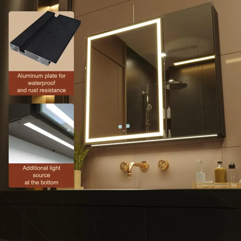 LED Bathroom Medicine Cabinet Defogger Dimmable Makeup Mirror USB