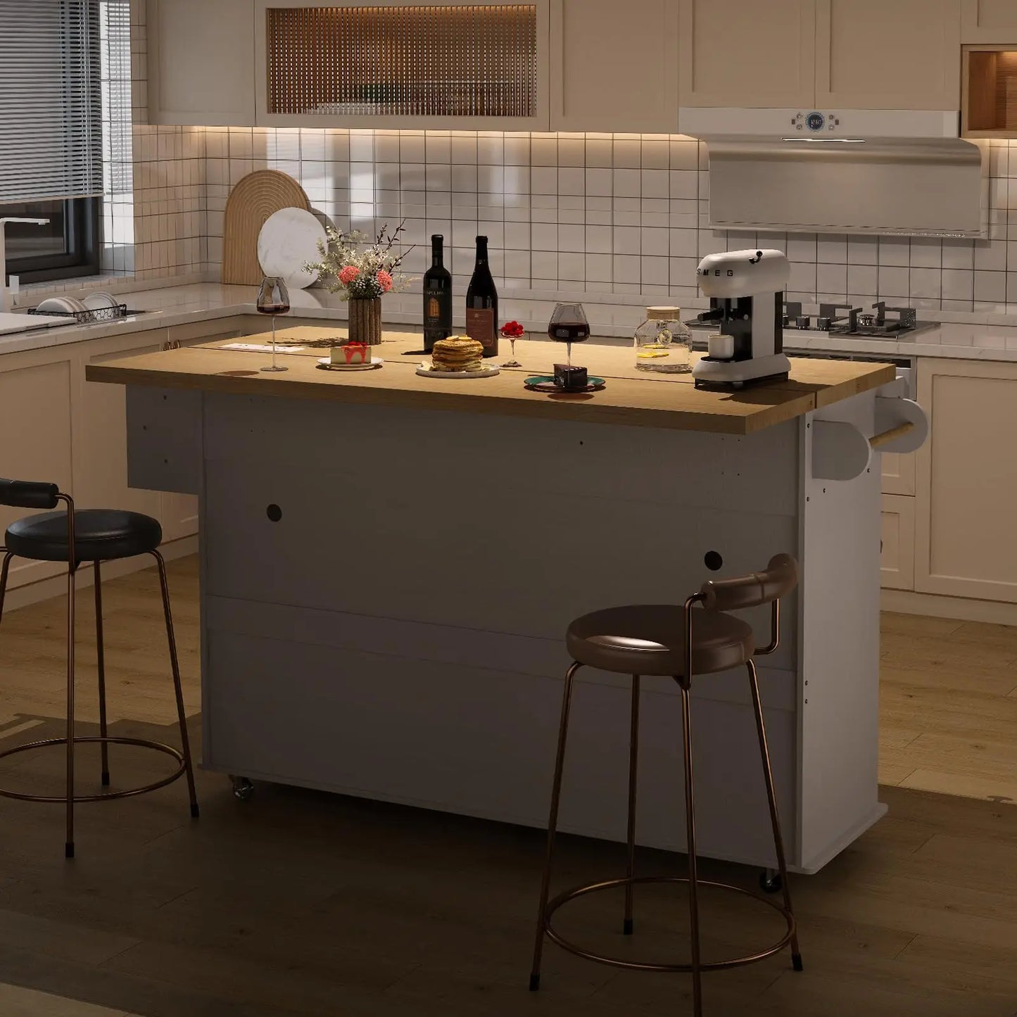 ONBRILL Mobile Kitchen Island with Power Outlet